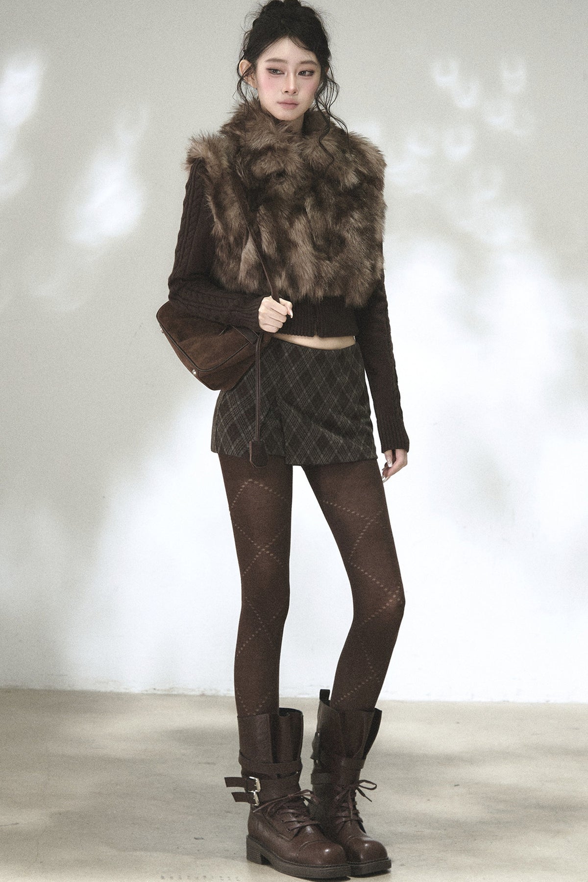 Eco-Friendly Gradient Faux Fur Knitted Jacket