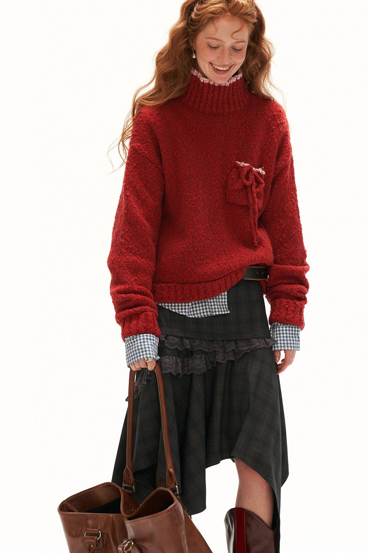 Loose Wool Yarn High Collar Pocket Sweater