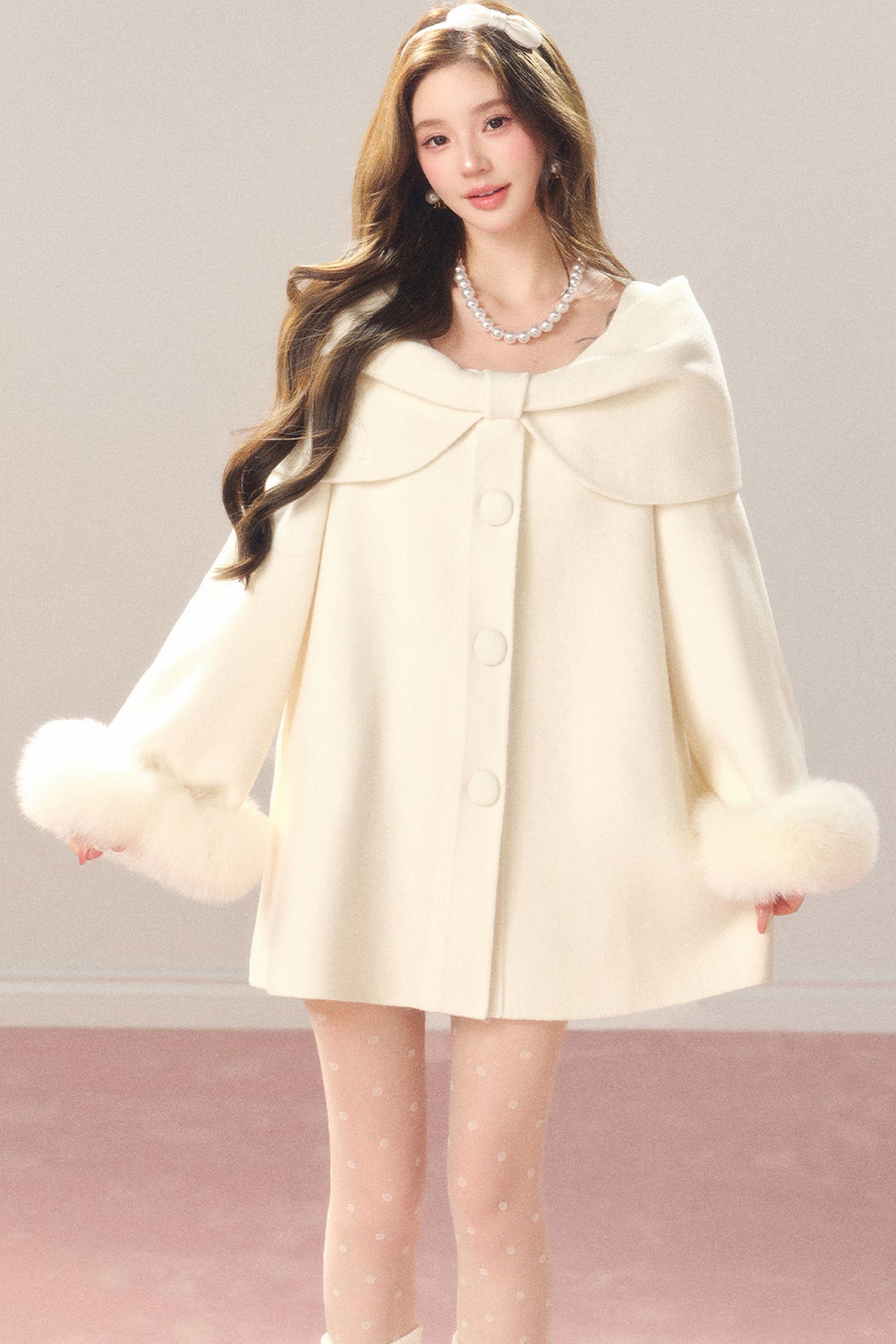 Shawl Lapel Wool Fox Fur Coat