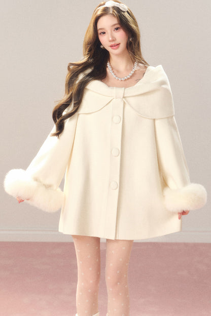 Shawl Lapel Wool Fox Fur Coat