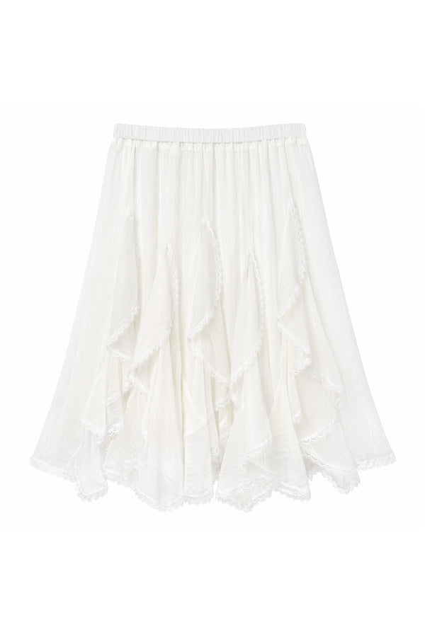 Washed Jacket With Lace Long Sleeve Top and Skirt 3-Piece Set-Up