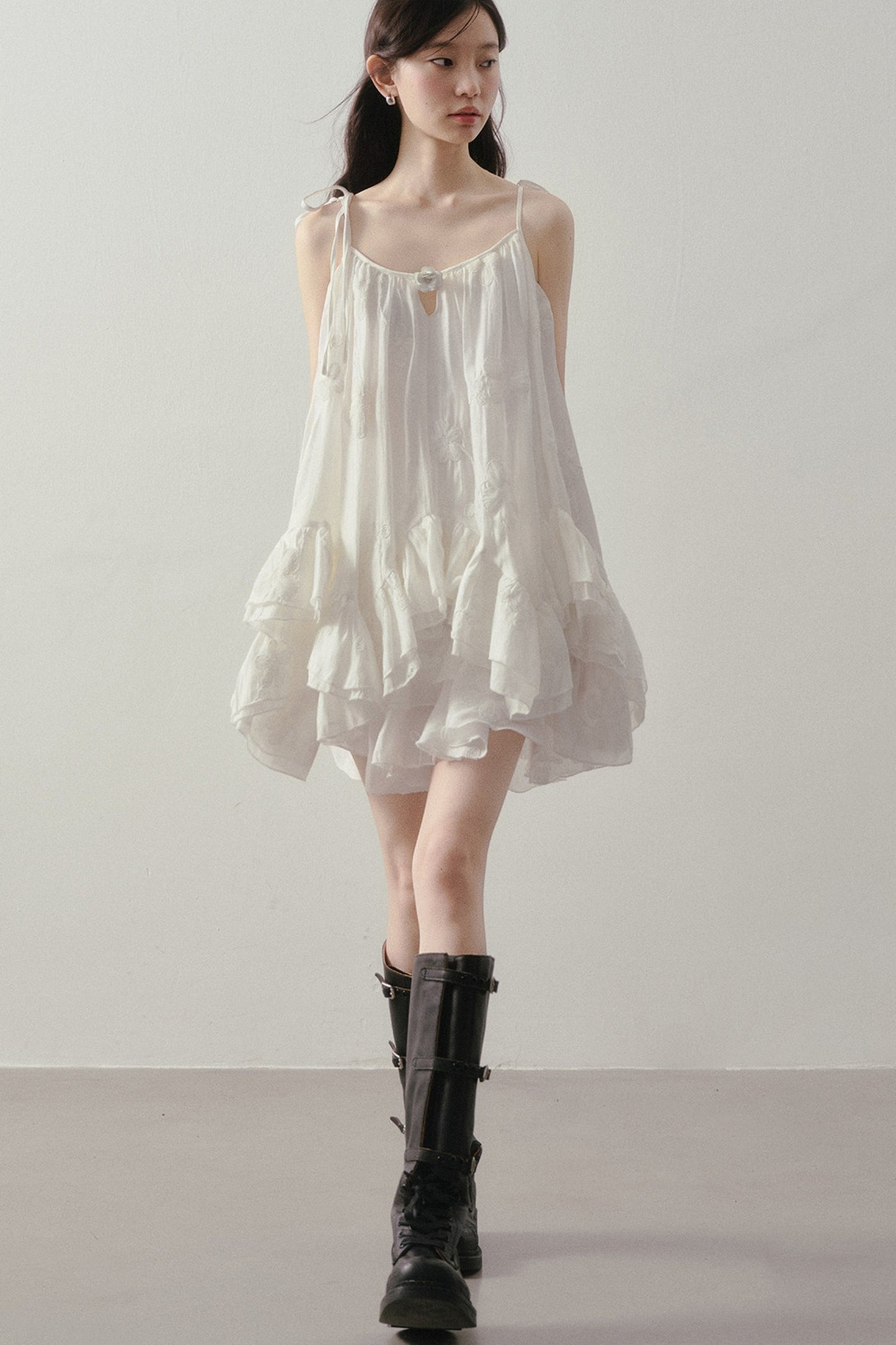 Layered Ruffle Embroidered Camisole Skirt Set