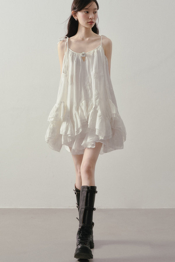 Layered Ruffle Embroidered Camisole Skirt Set