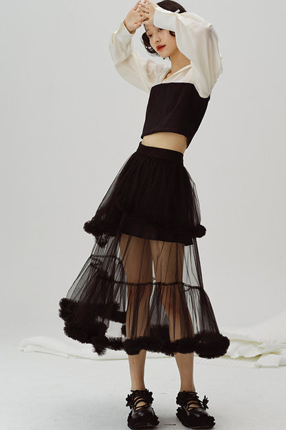 Black and White Color-Block Blouse