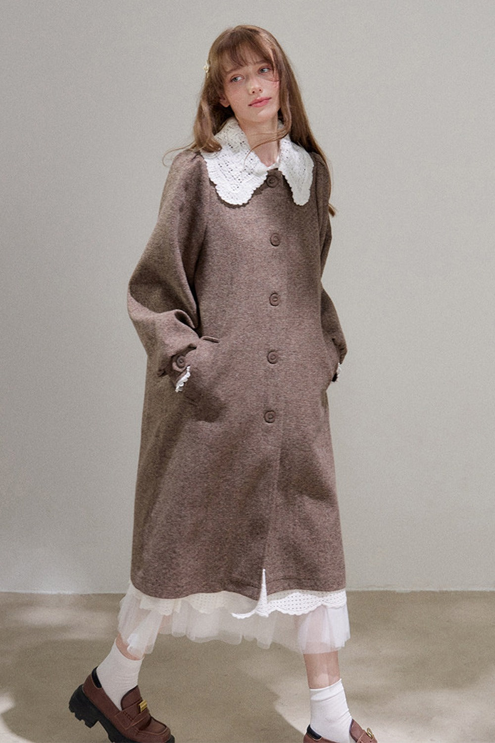 Brown Doll Collar Wool Coat