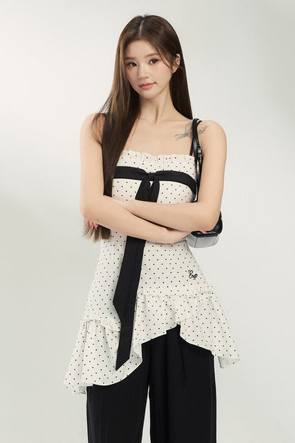 Ensemble caraco et pantalon blanc à pois