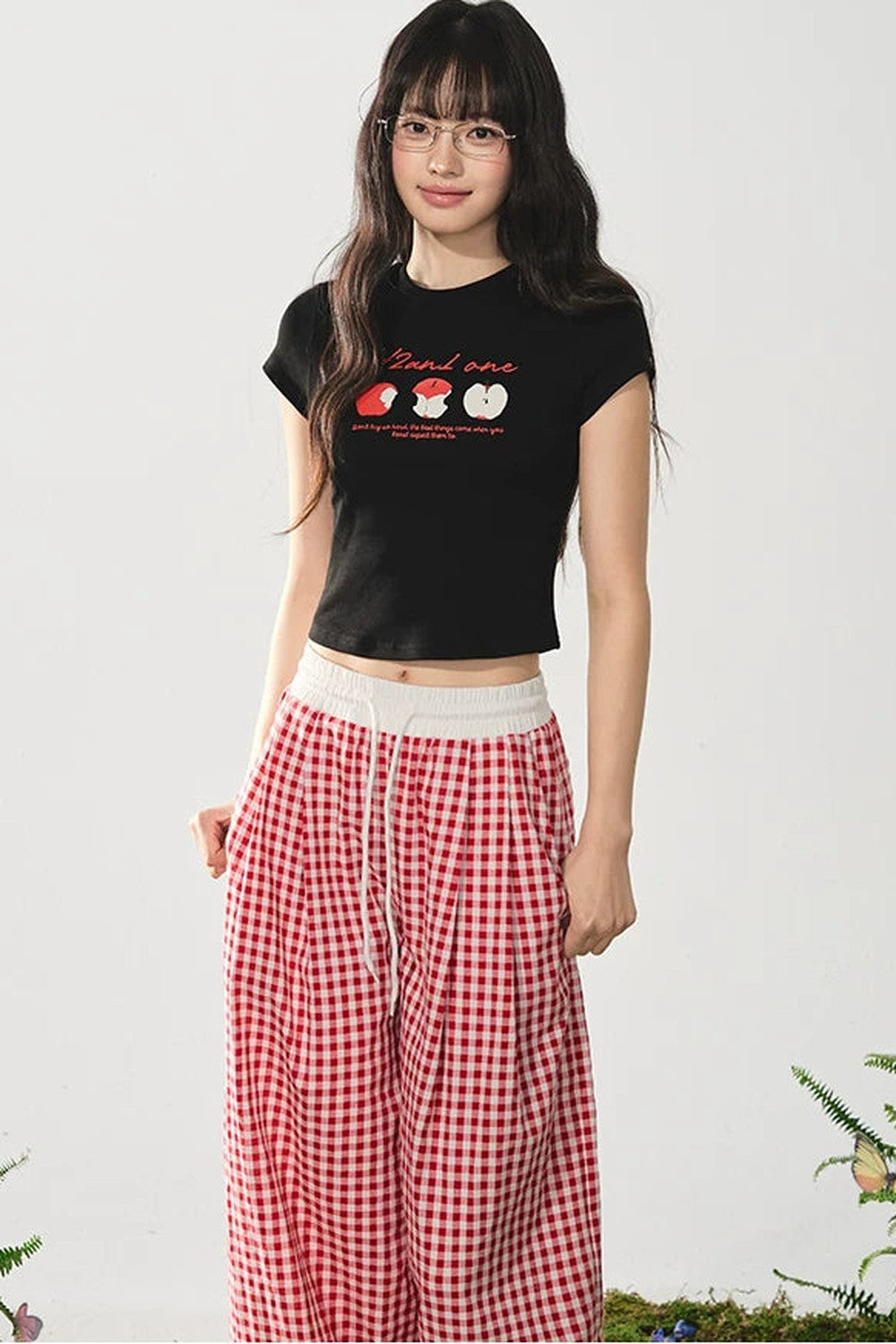 Camiseta de estilo americano con estampado de manzana