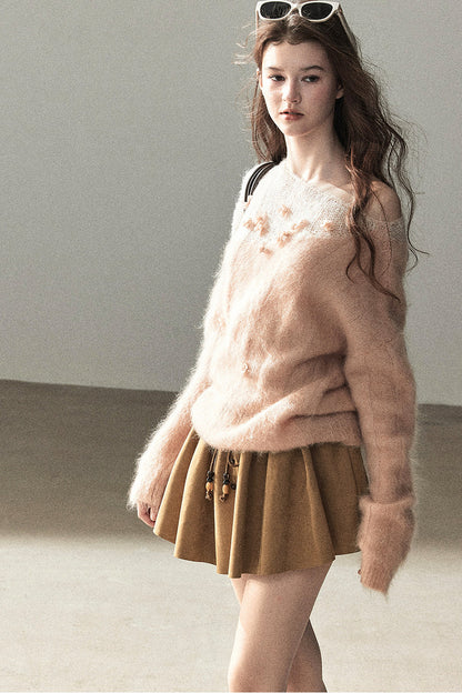 Pull en laine mohair à motif floral
