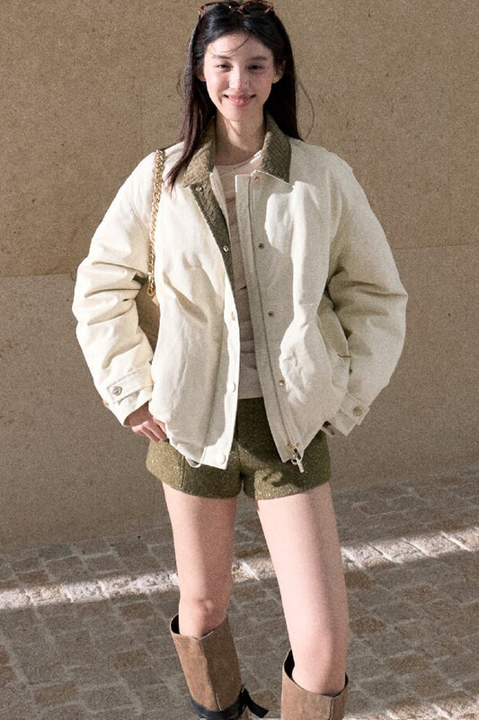 Chaqueta de plumón blanco de pato 95% con paneles de ante