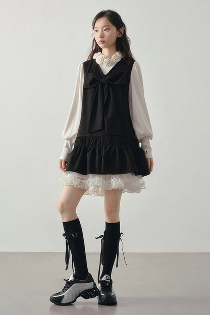 Bow Decorated Ruffle Dress
