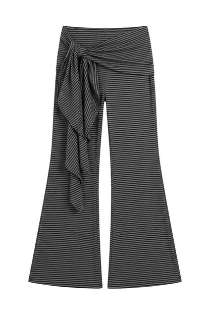 Striped Slim-Fit T-Shirt and Flared Pants Set-Up