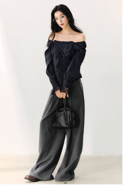 Polka Dot Knit Layered-Look Blouse