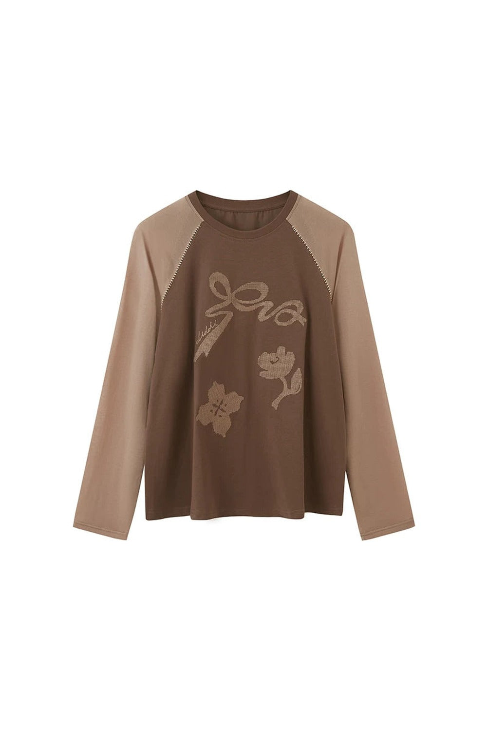 Bow Floral Spliced Long-Sleeve Top