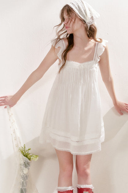 Pleated Lace A-Line Dress