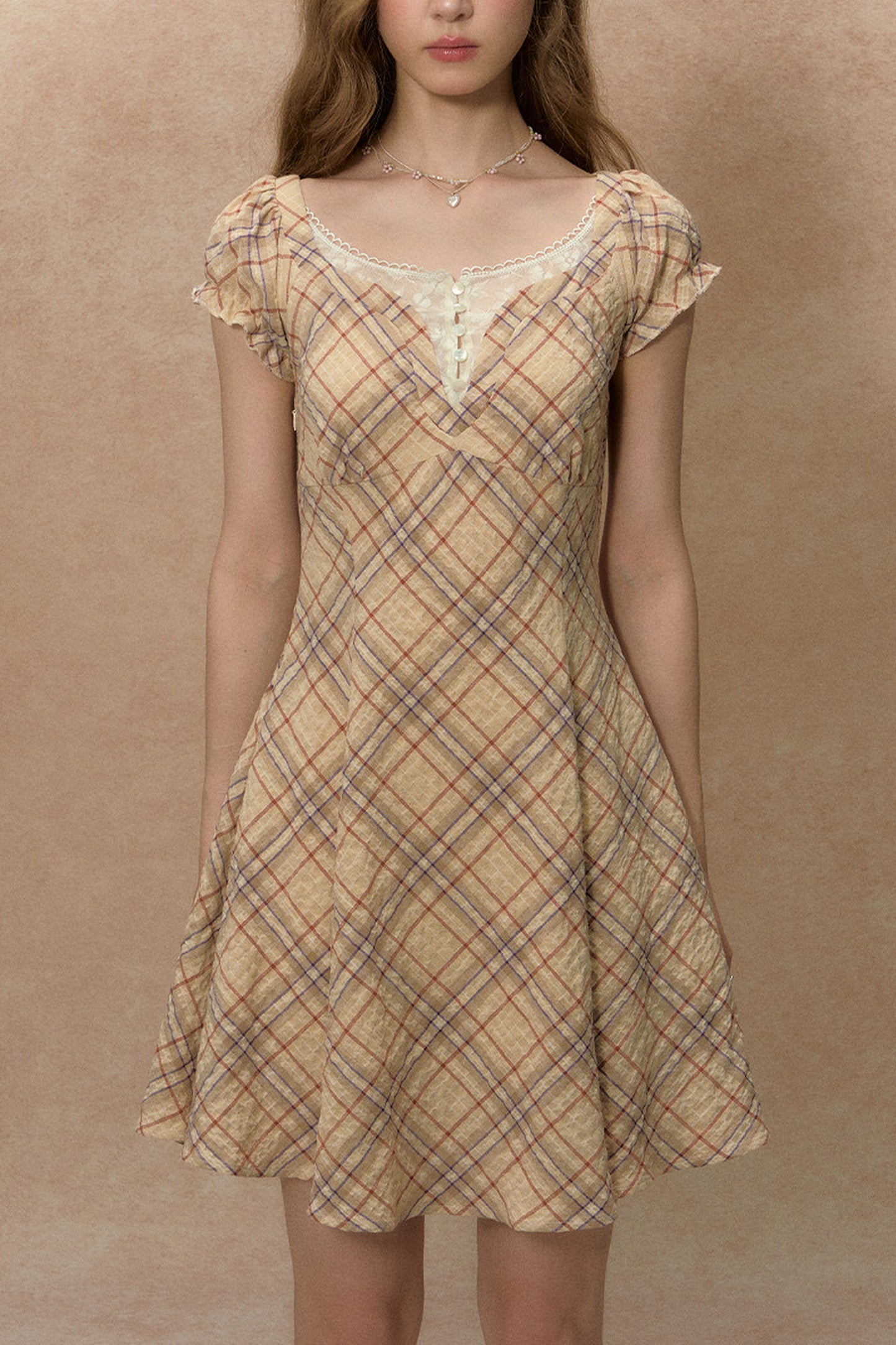 Clear Sky Plaid Lace Dress