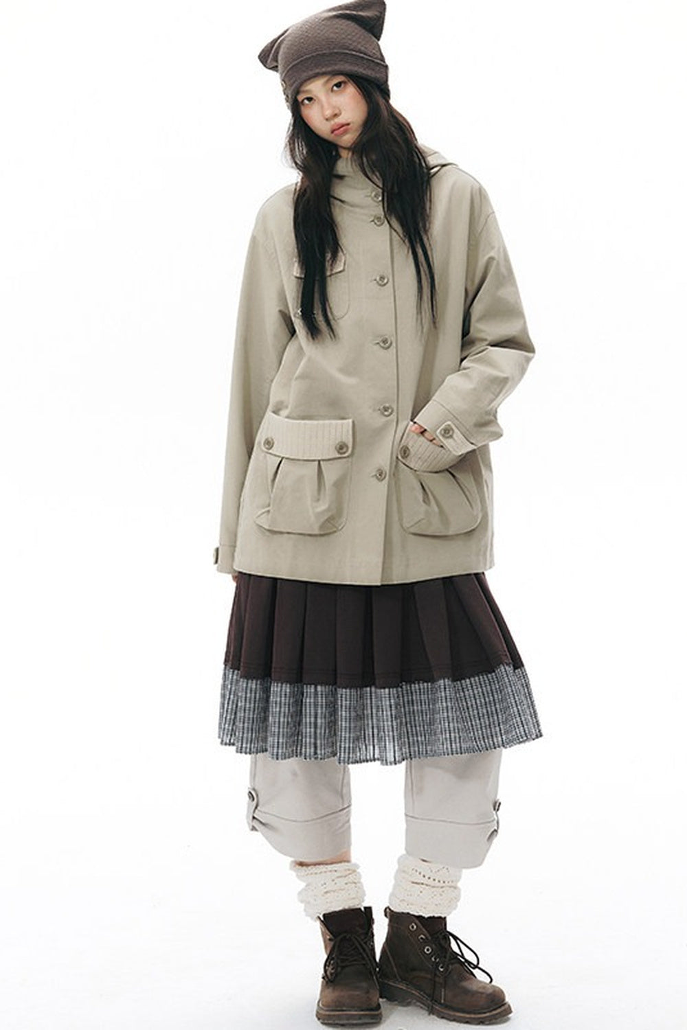 Workwear-Jacke mit Kapuze und Patchwork