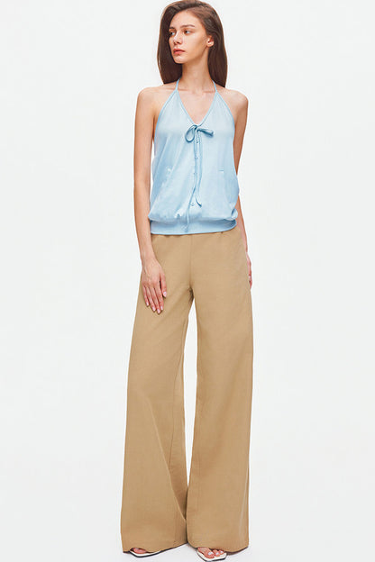 Knitted Halter Tie-Up V-Neck Top
