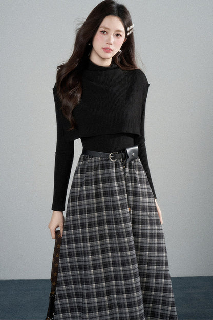 Black High-Neck Long-Sleeve Dress