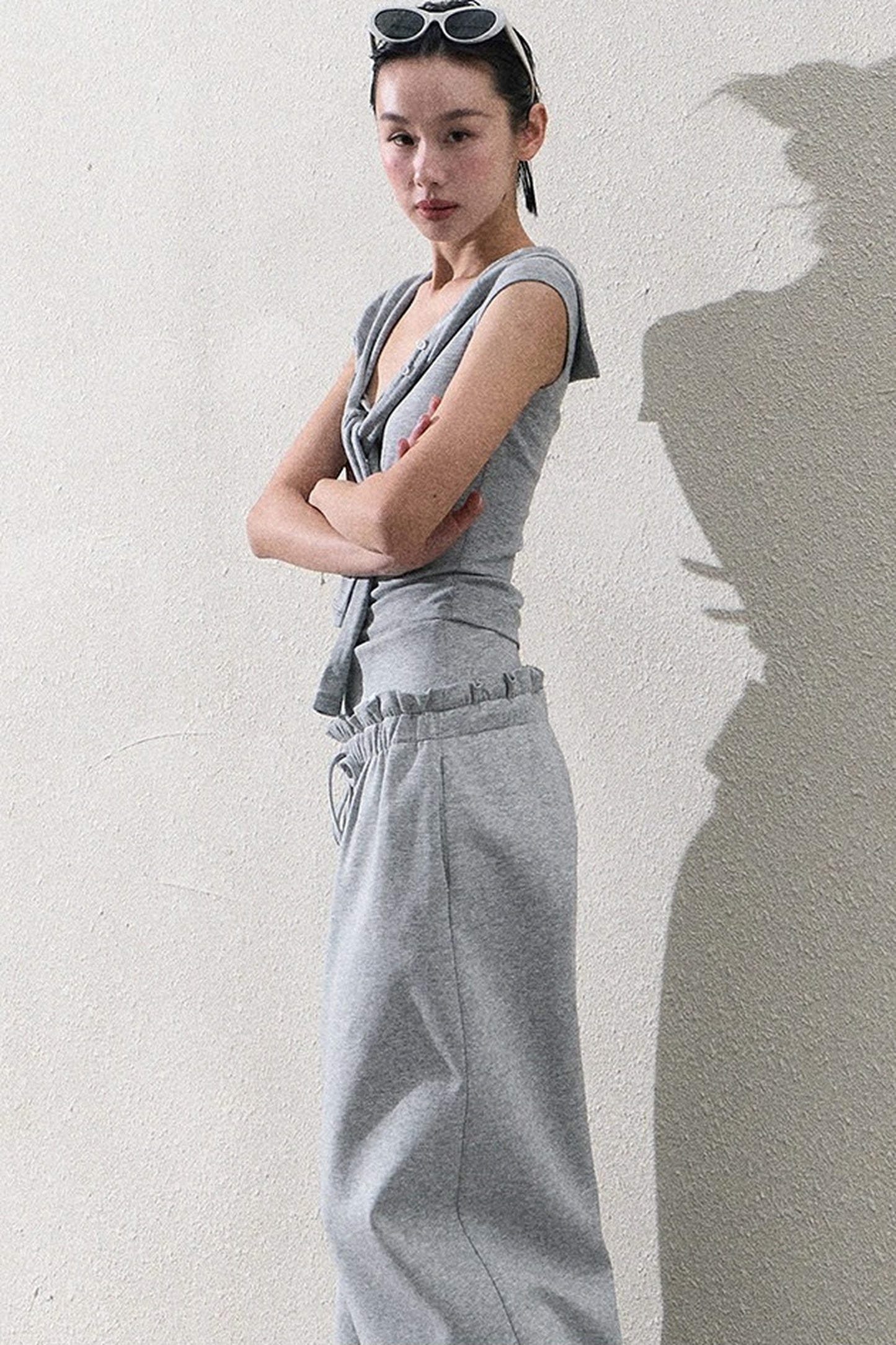 Liquid Cotton Ruffle Wide-Leg Pants