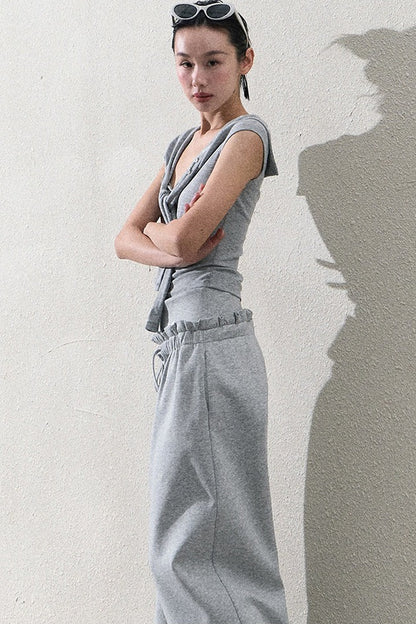 Liquid Cotton Ruffle Wide-Leg Pants
