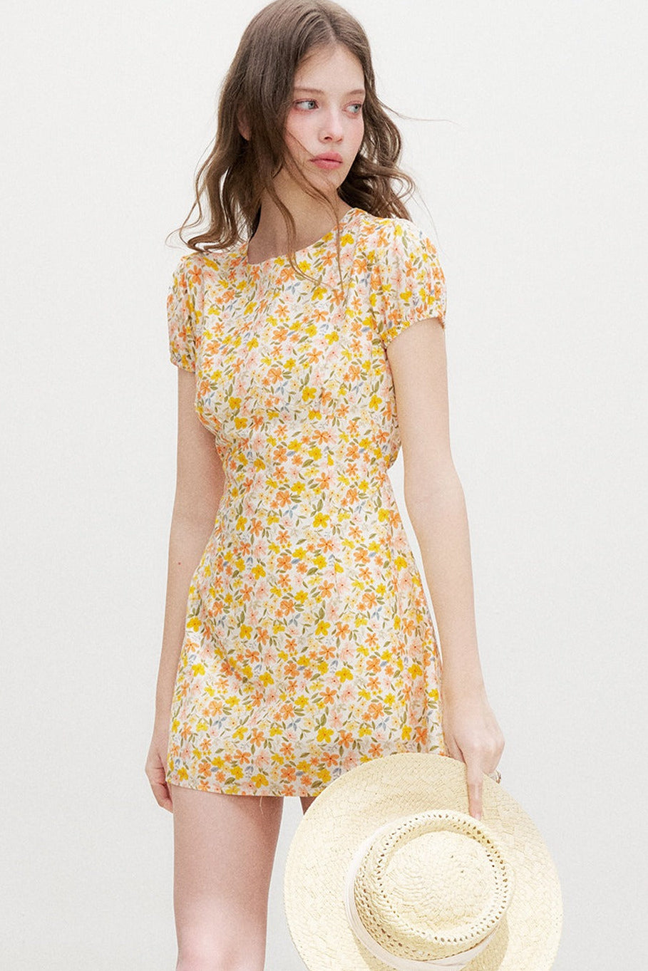Warm Floral Puff Sleeve Dress