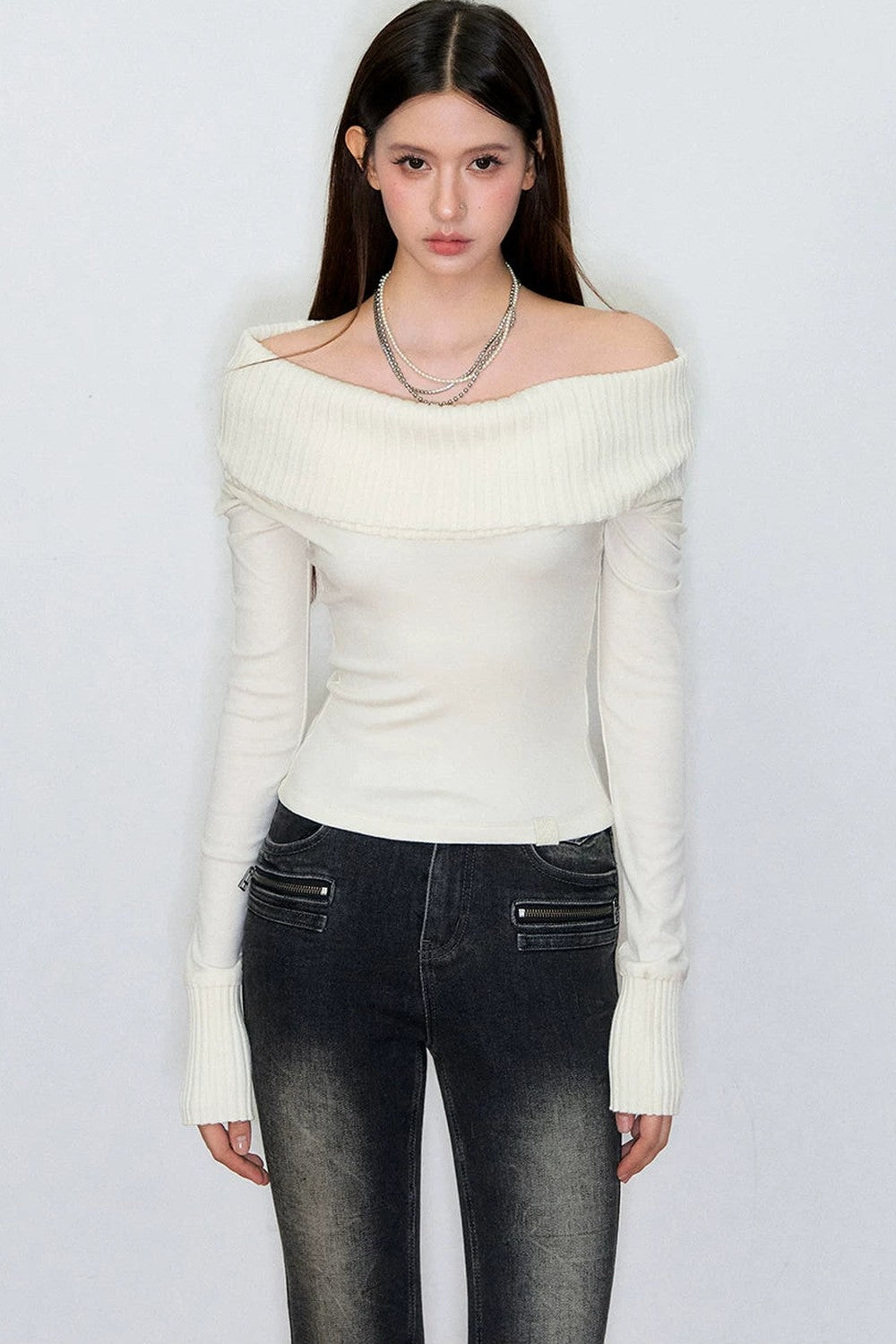 Off-Shoulder Rose Knit Top