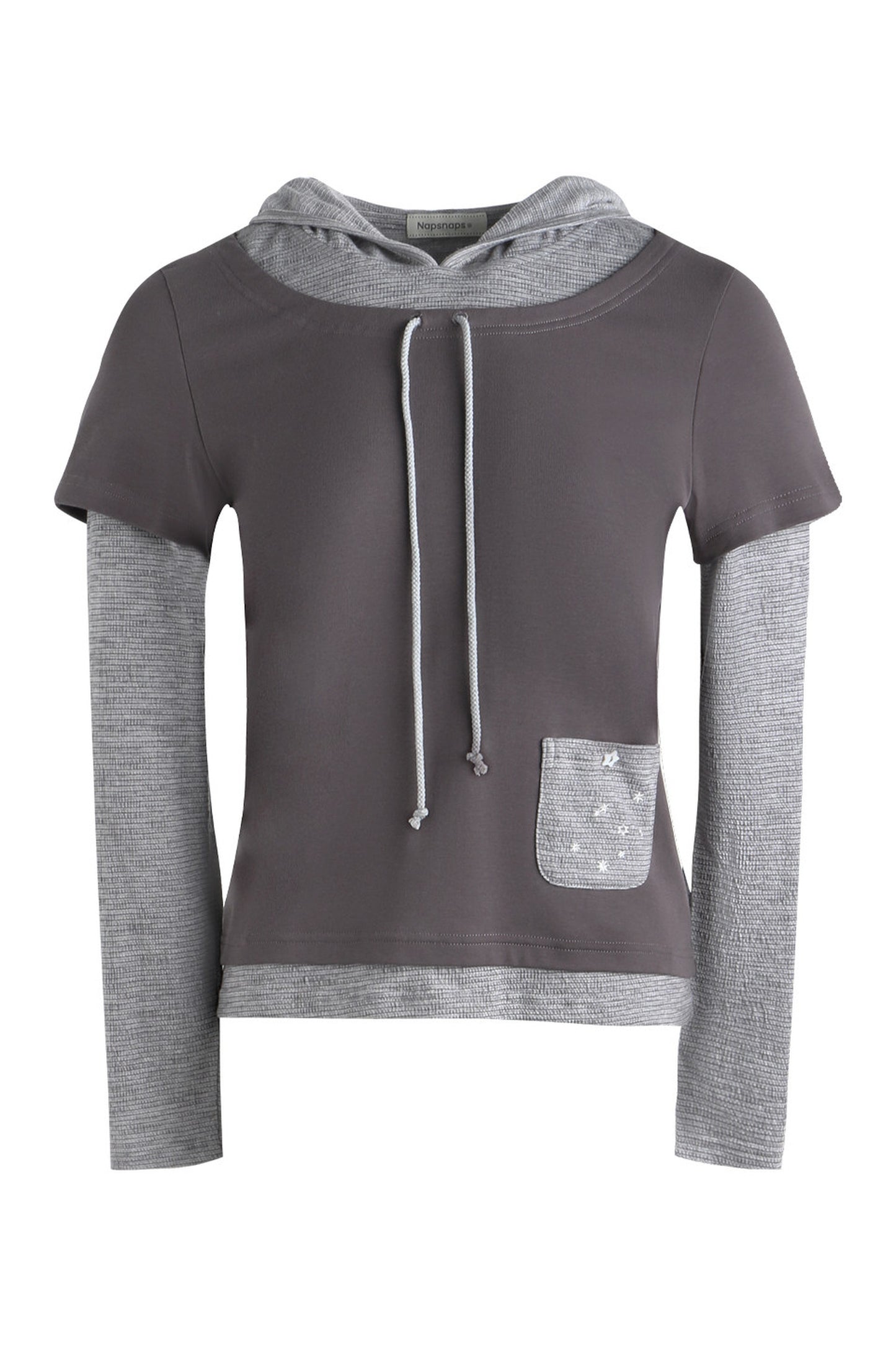 Layered-Look Hooded Long-Sleeve Top