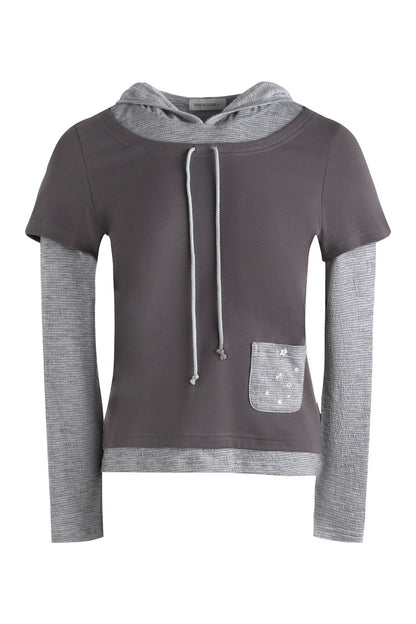 Layered-Look Hooded Long-Sleeve Top