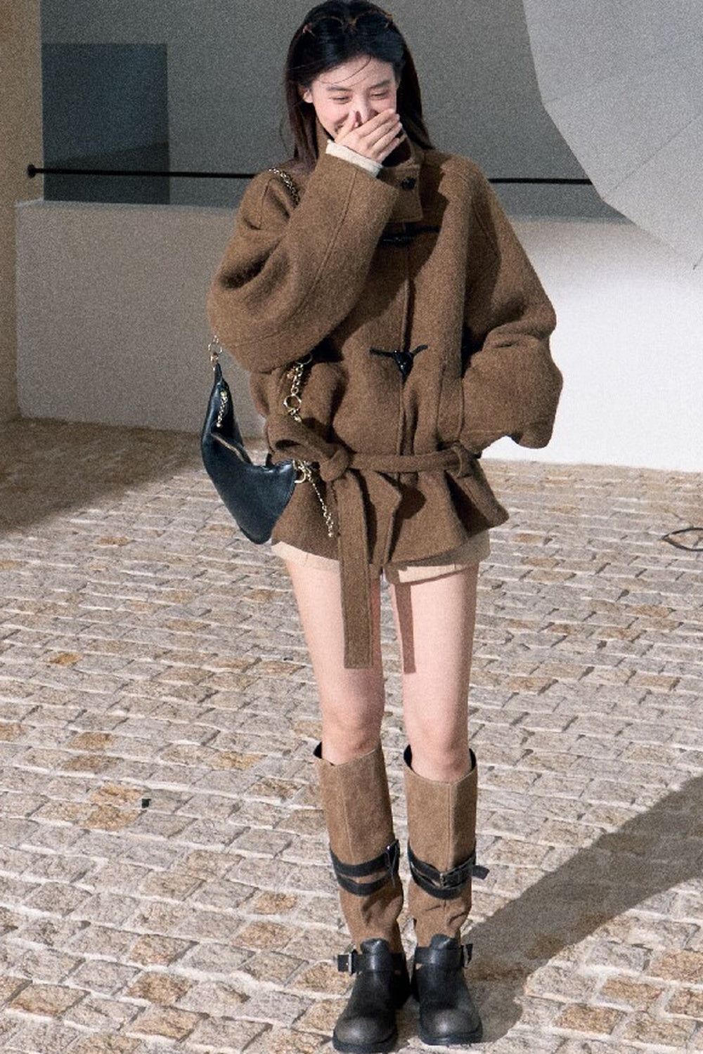 Horn Button Wool Blend Tie Coat