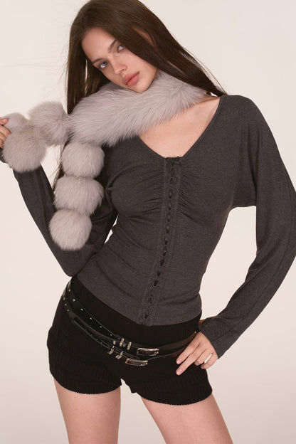 Fox Fur Tassel Pom Pom Scarf
