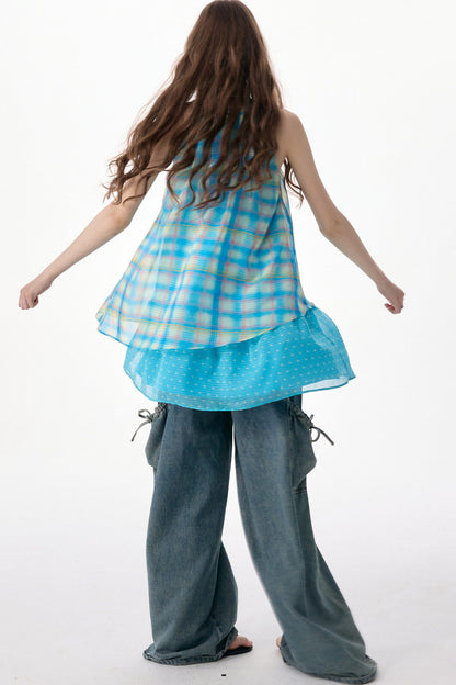 Bow Halter Plaid Dress