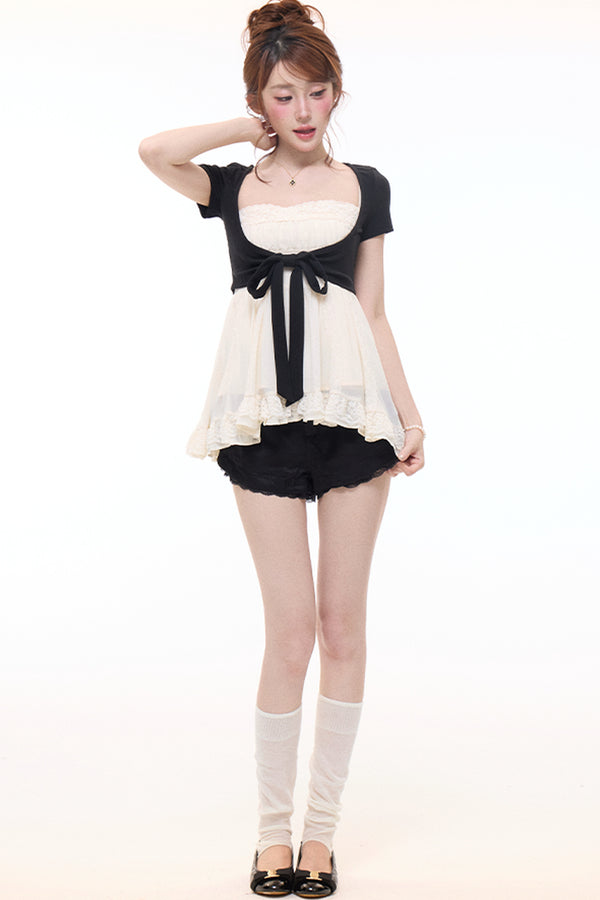 Bow-Knot Cardigan Camisole and Shorts Set-Up