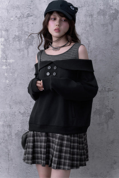 Layered-Look Pleated Sweatshirt Dress