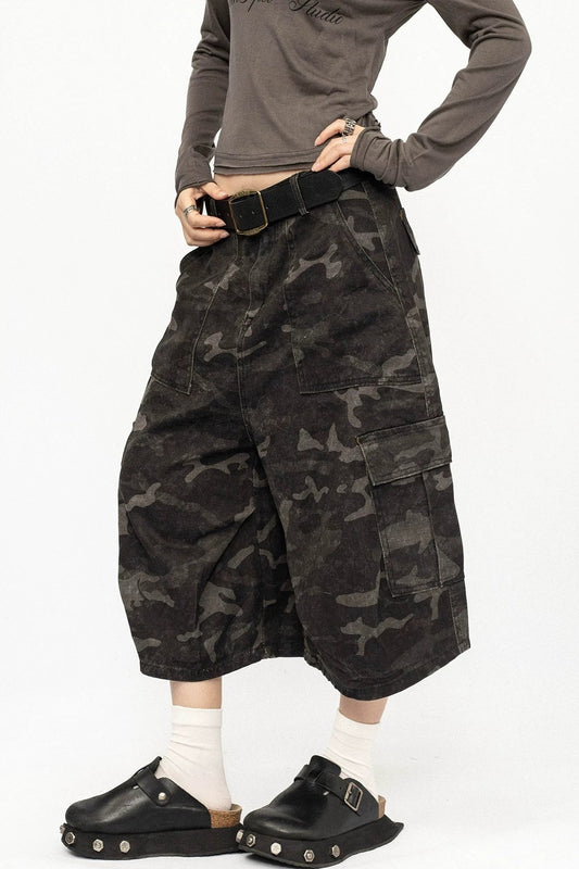 Retro Camouflage Wide-Leg Pants