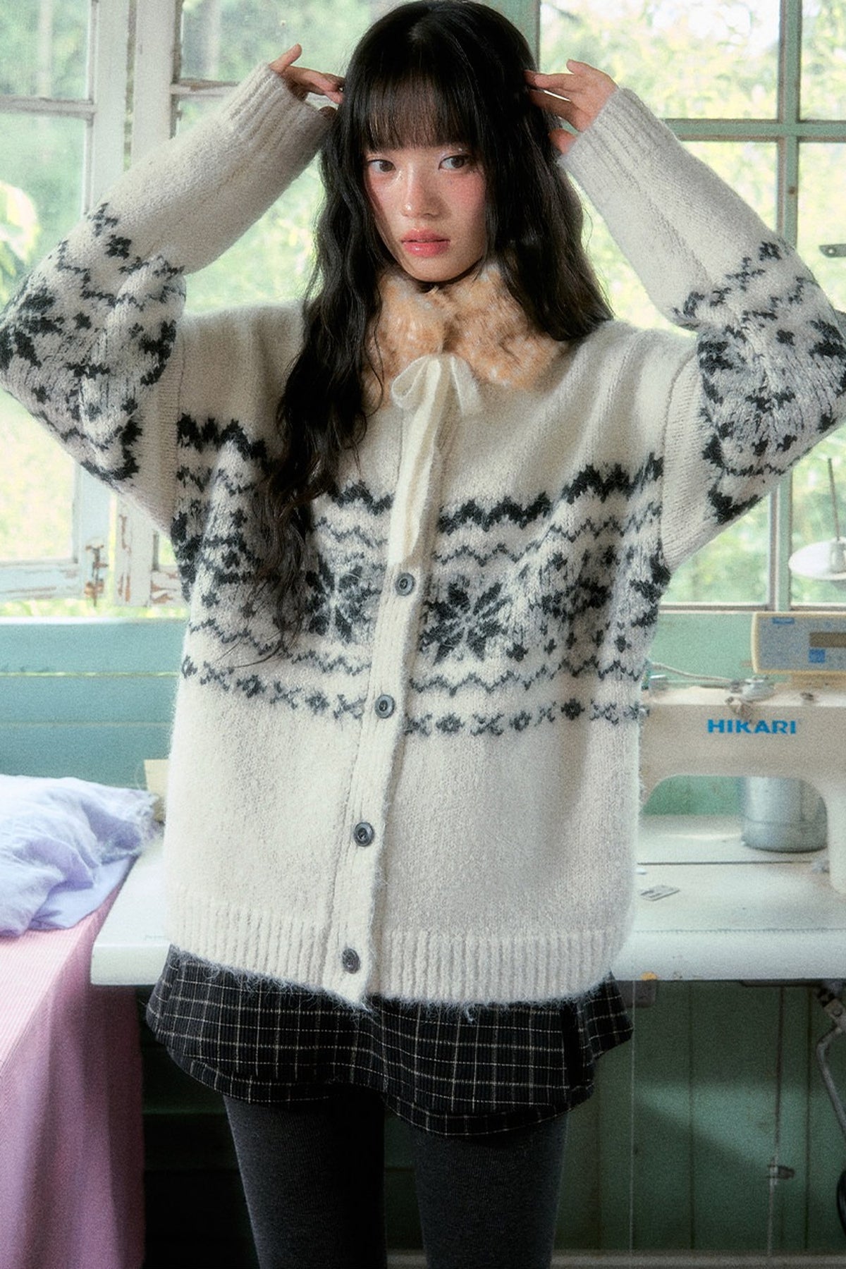 Veste cardigan en tricot jacquard Fair Isle à flocons de neige