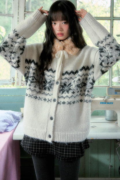 Veste cardigan en tricot jacquard Fair Isle à flocons de neige