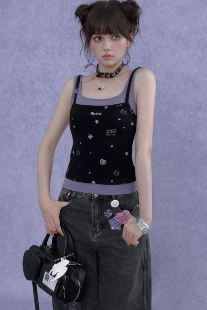 Black Purple Cutout Camisole Set