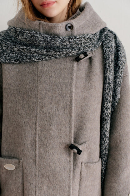 Hooded Horn Button Wool Coat