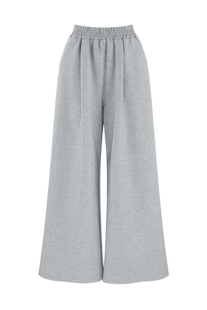 Hooded Shawl Sweatshirt and Wide-Leg Pants Set-Up