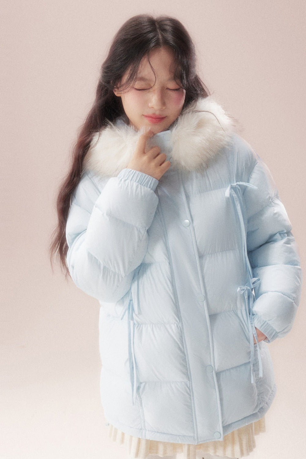Snow Bow Fur Collar Down Jacket