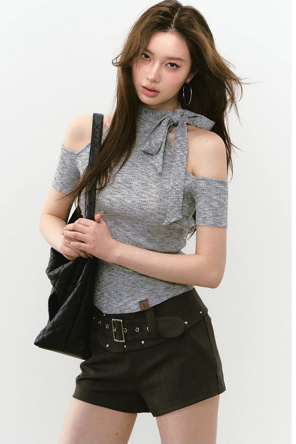 Viapitti Rivet Irregular Waistband Shorts