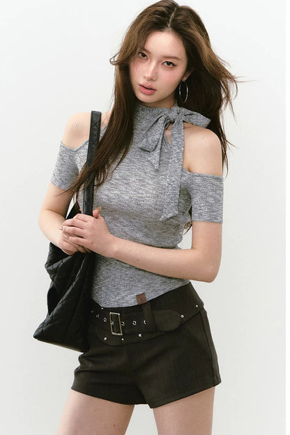 Viapitti Rivet Irregular Waistband Shorts
