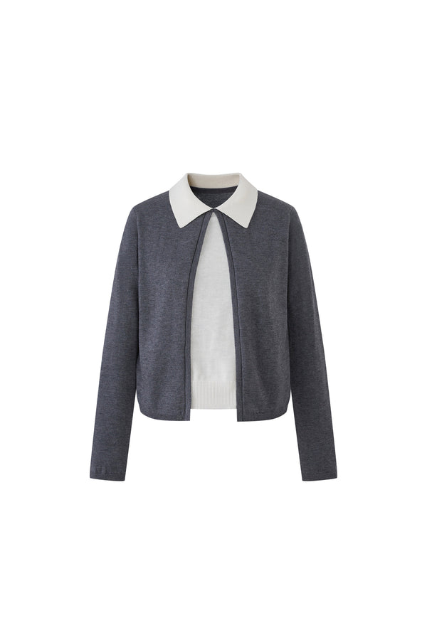 Color-Block Layered-Look Wool Knit Top