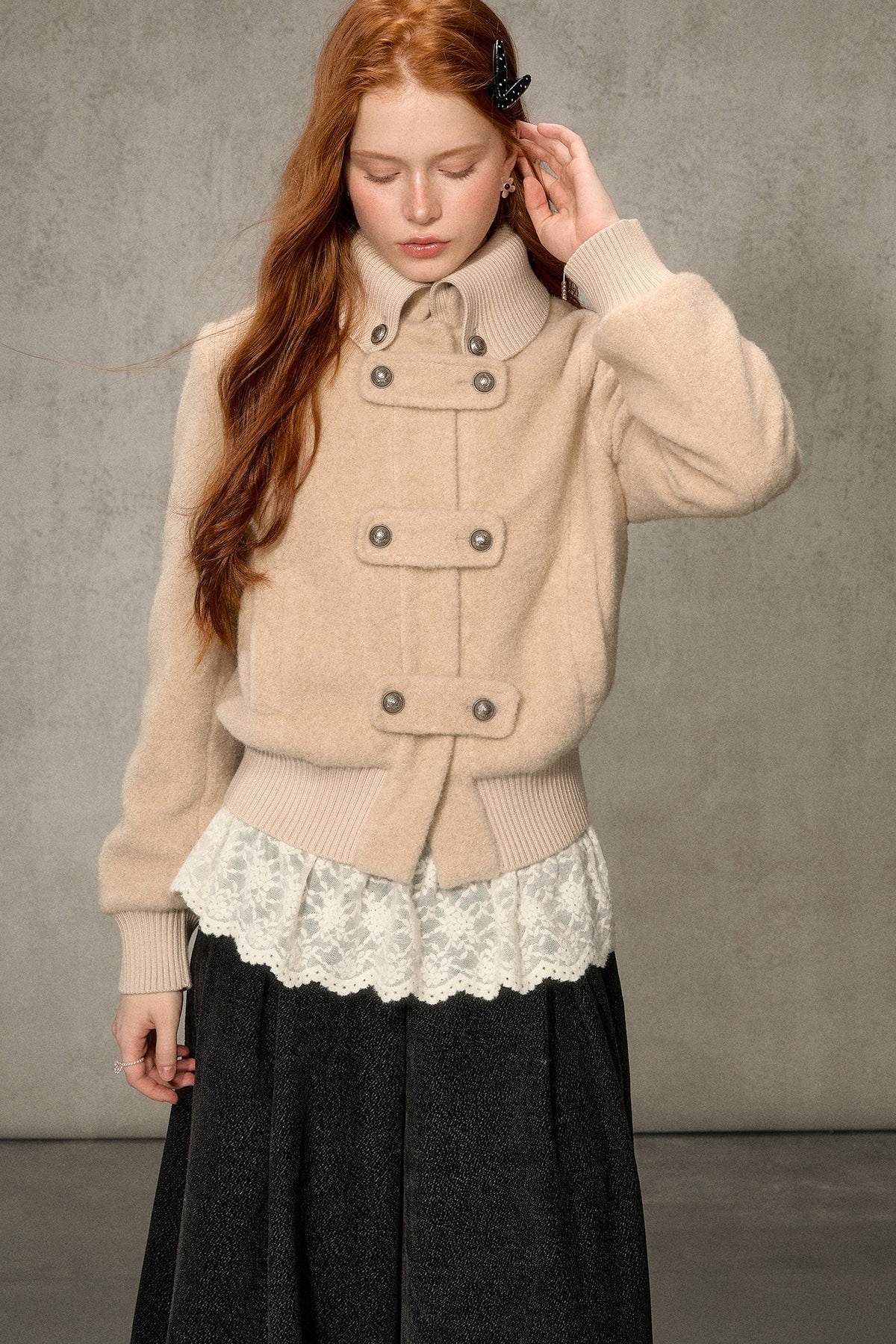 High-Neck Layered-Look Jacket