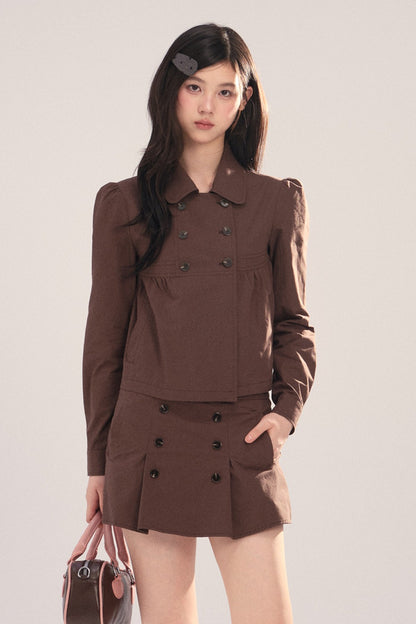 Long-Sleeved Plaid Shirt and Skirt Set-Up