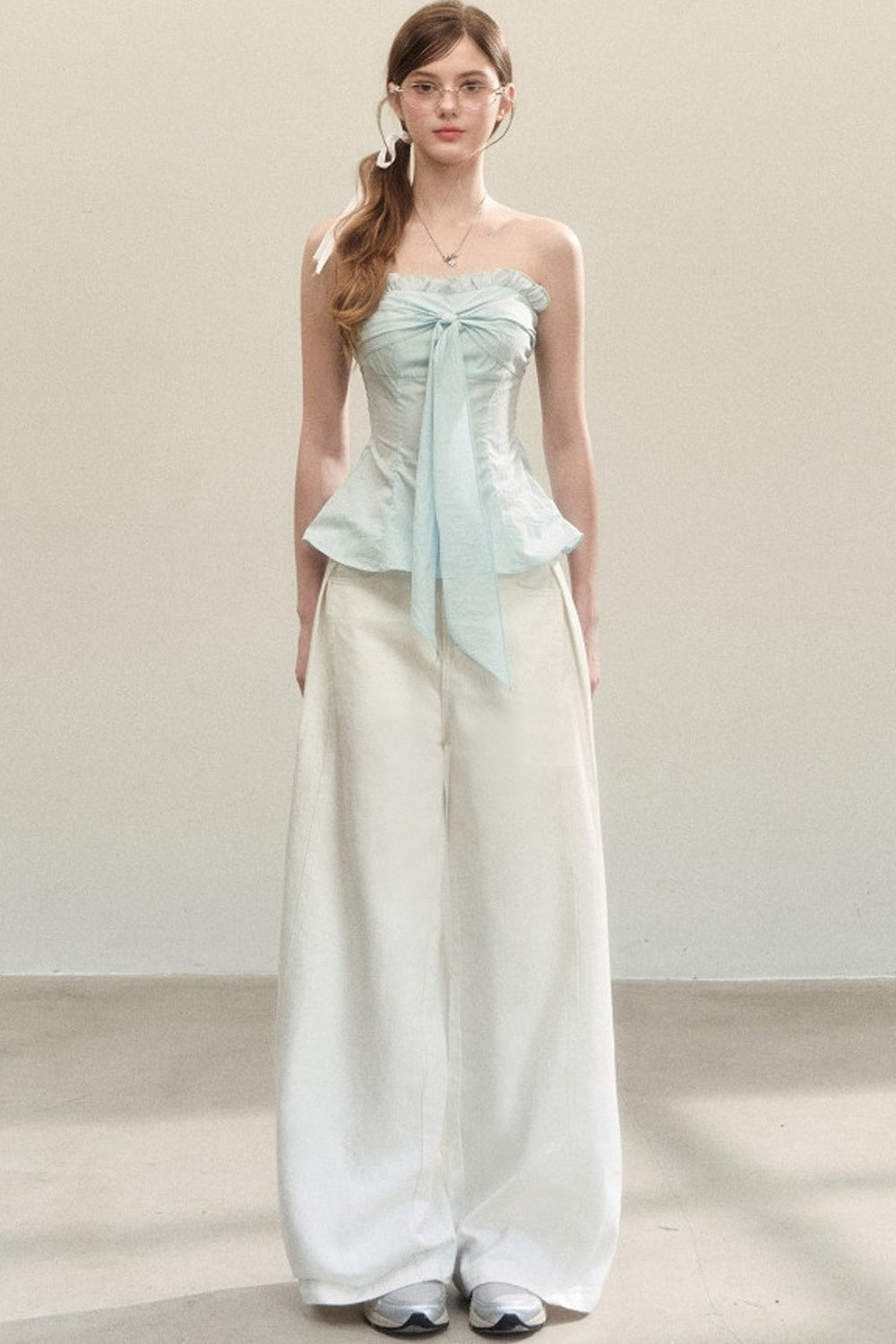 White Drapey High-Waisted Wide-Leg Pants