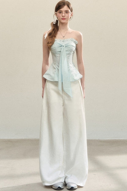 White Drapey High-Waisted Wide-Leg Pants