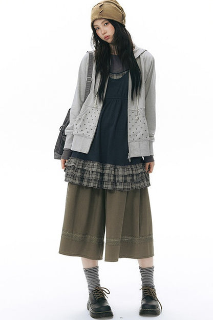Distressed Floral Print Hooded Open Front Jacket
