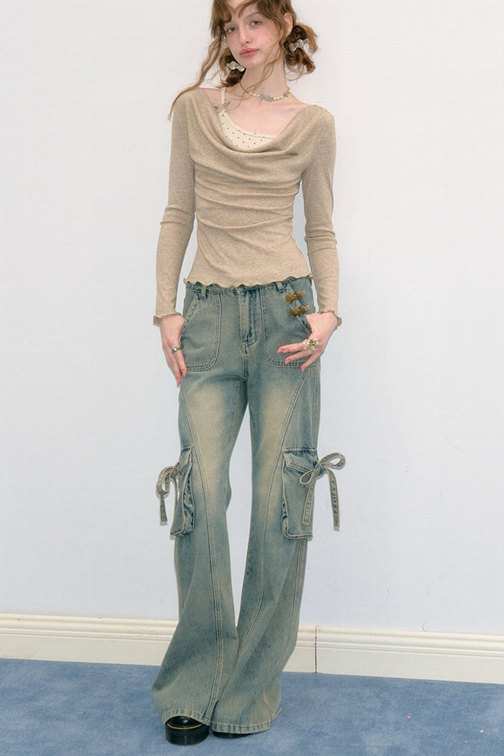 Cowl Neck Knit Base Layer Top