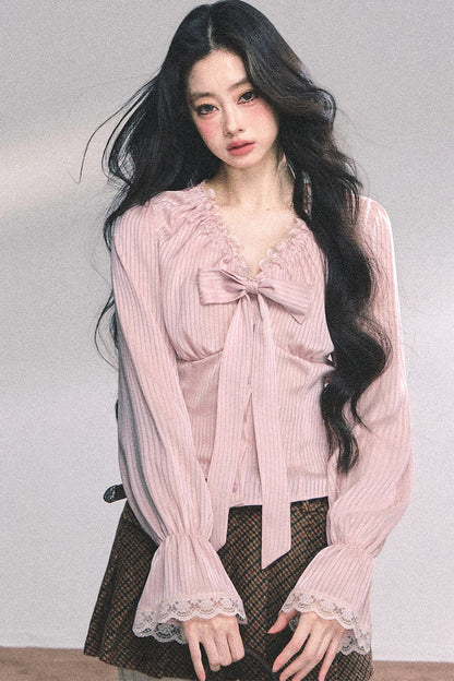Lace Striped Autumn Blouse